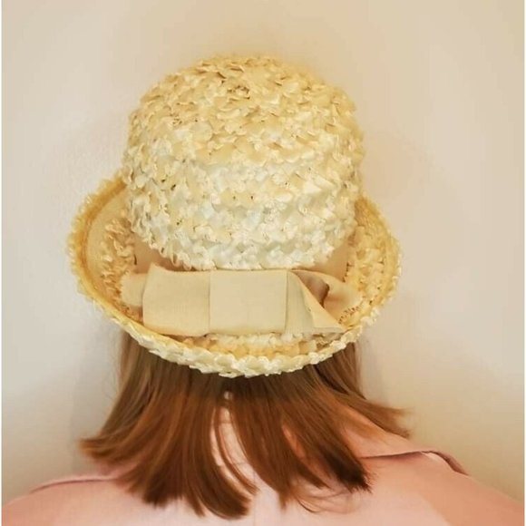 Vintage Union Made Woven Straw Cream Womens Ladies Hat Size 6 - Picture 3 of 8